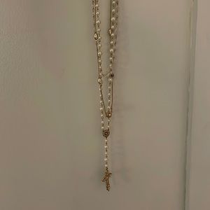 Pearl and gold rosary necklace